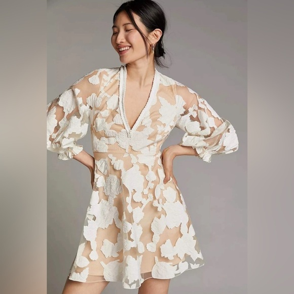 Anthropologie Geisha Designs Loren Appliqued Tulle Mini Dress Size 8 - Picture 1 of 9